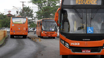 Ônibus do transporte coletivo circulam pelas ruas de Ponta Grossa