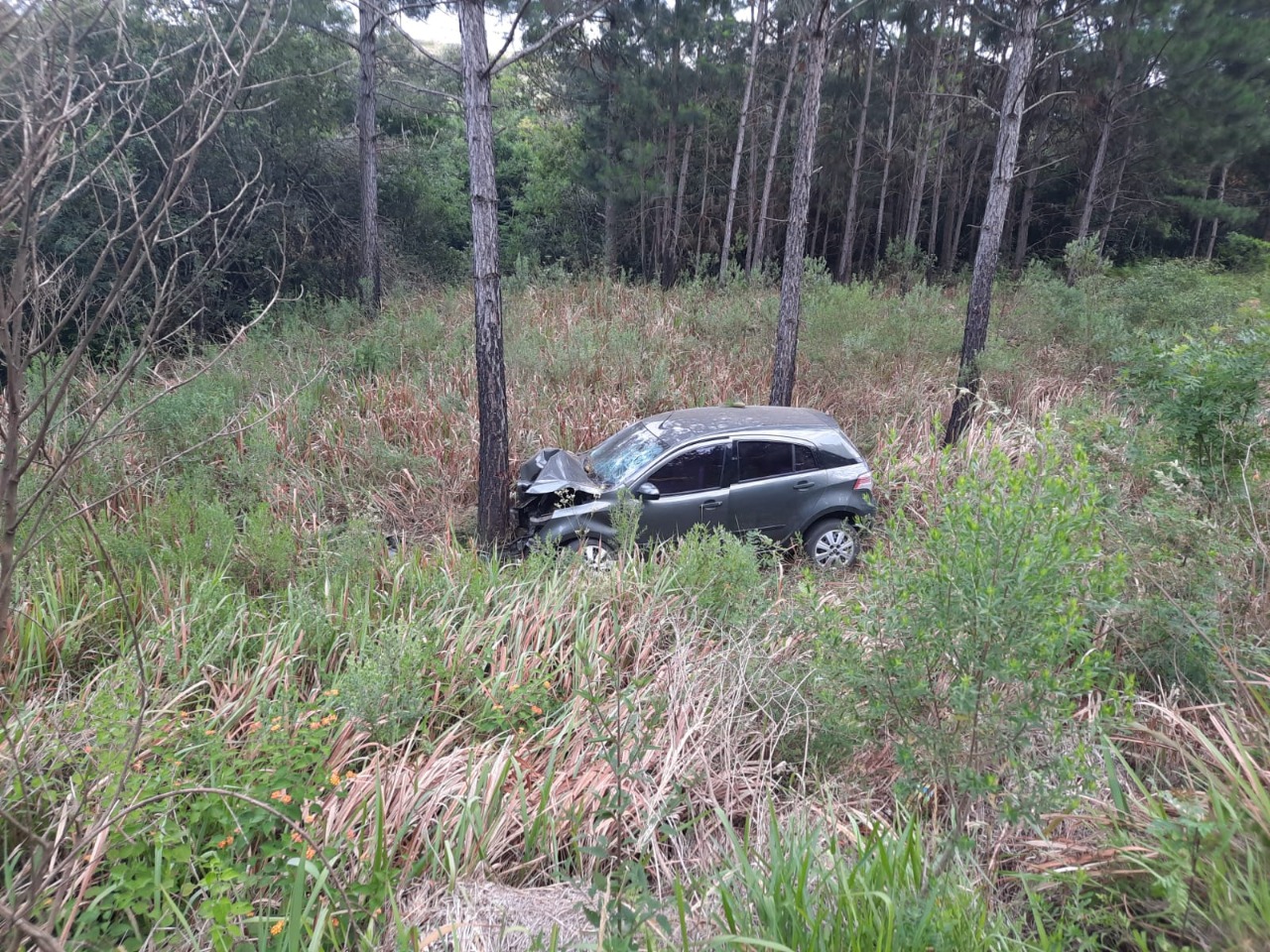 Veículo bate contra bueiro e depois capota na PR-151