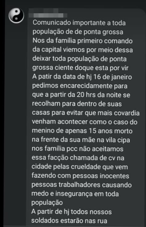 Polícia Civil investiga supostas mensagens de integrante de facção