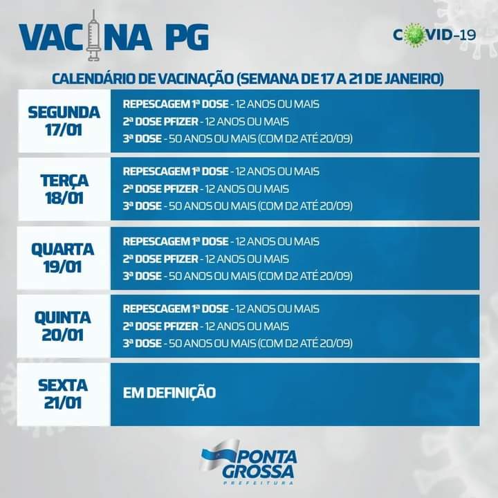 Imagem do calendário de vacinação contra covid-19, em Ponta Grossa