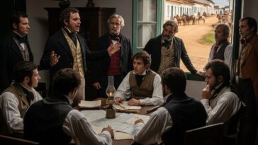 Imagem ilustrativa mostra como seriam as reuniões nos quais se discutiam as questões relativas à Rebelião Liberal