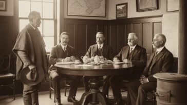 Grupo de homens em reunião no início do século XX