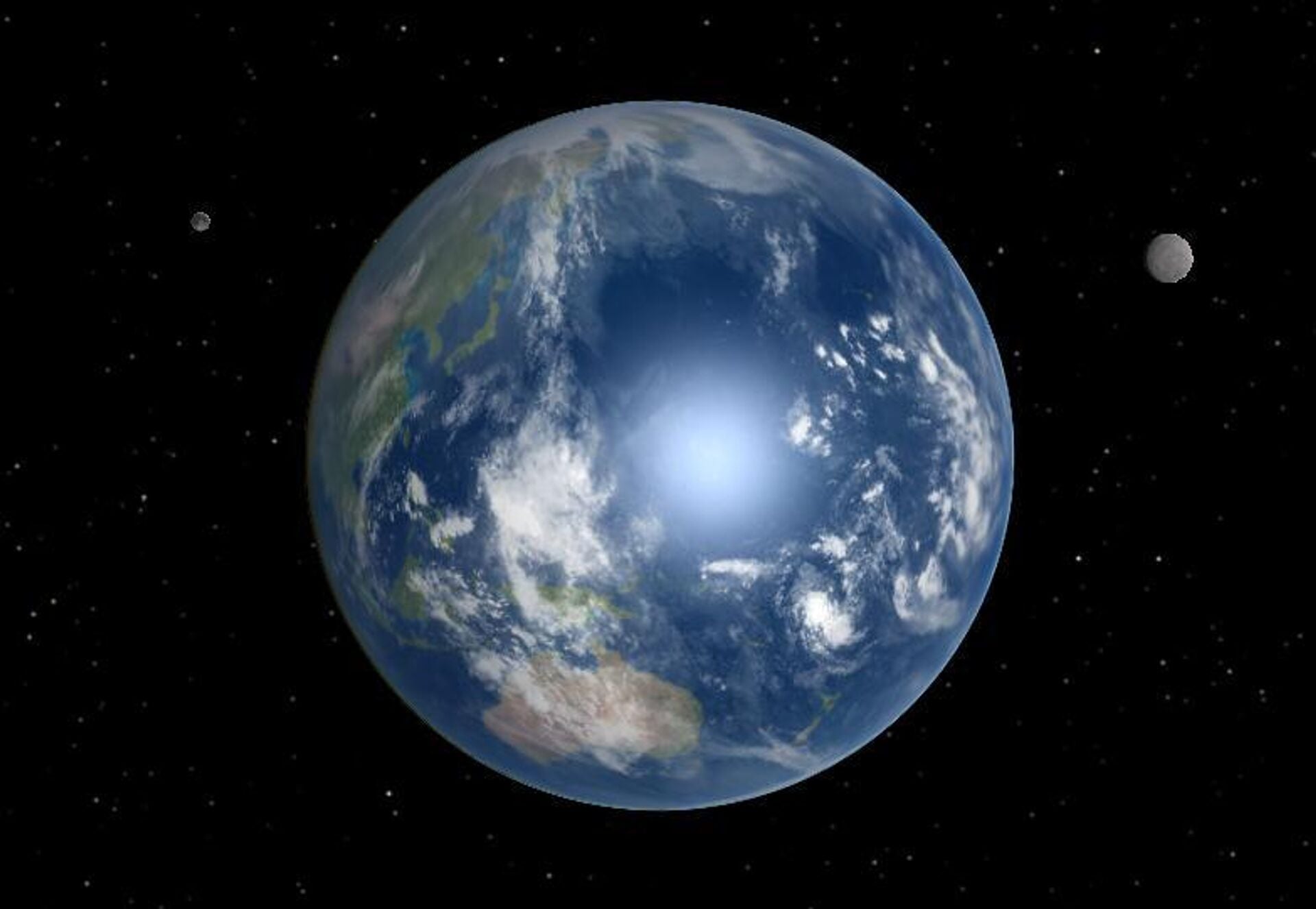 Concepção artística da Terra com duas luas, gerada em Celestia com o complemento de Eugene Stauffer - Sputnik Brasil, 1920, 14.07.2025