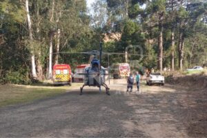 Equipes de socorro resgatam vítimas que estavam no caminhão que caiu de uma ribanceira