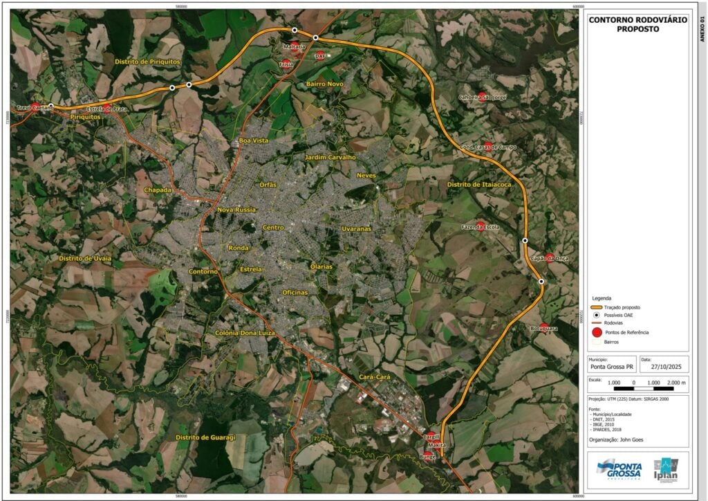 Mapa do que pode ser o novo contorno rodoviário de PG