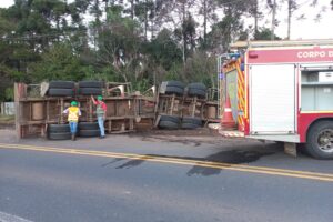 Caminhão tombou e motorista morreu