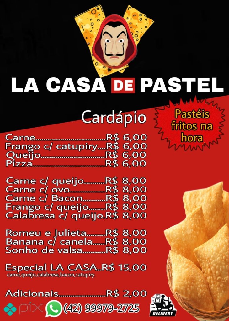 Cardápio pastelaria
