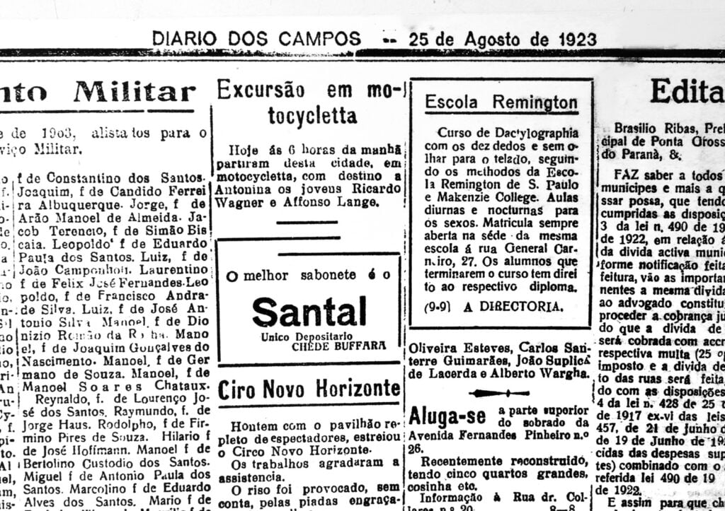Registro da primeira viagem de motocicleta da América do Sul no Diário dos Campos