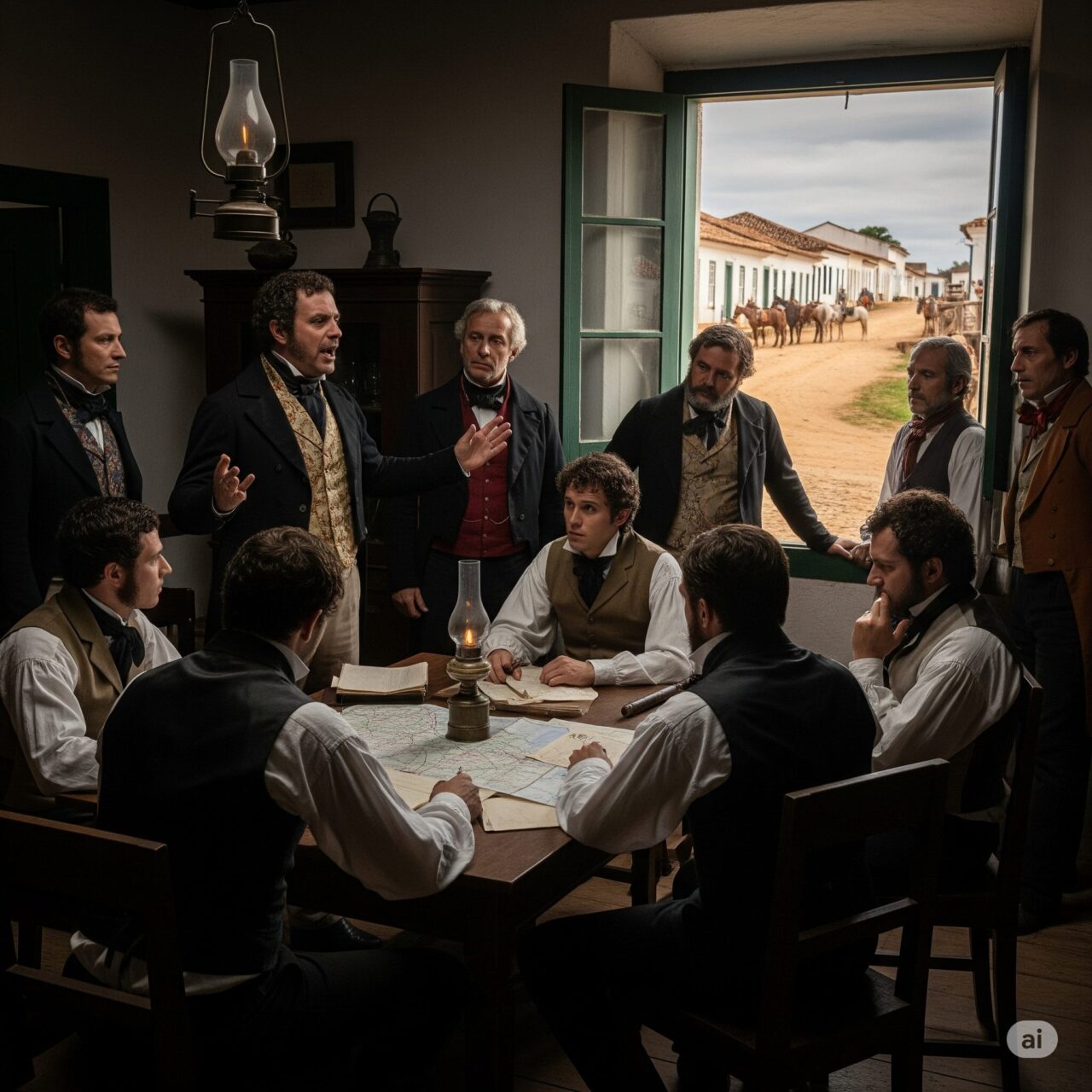 Imagem ilustrativa mostra como seriam as reuniões nos quais se discutiam as questões relativas à Rebelião Liberal