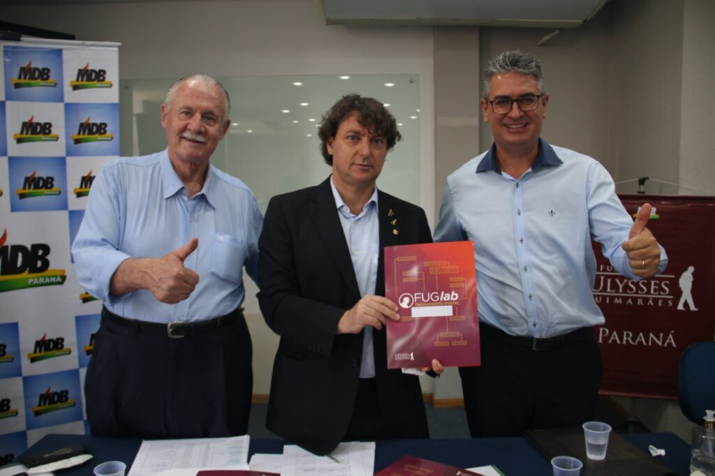 O ex-governador Orlando Pessuti, o deputado estadual Anibelli Neto, presidente do MDB do Paraná, e o vereador Julio Kuller