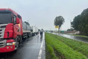 Caminhão em fila de veículos na BR-376