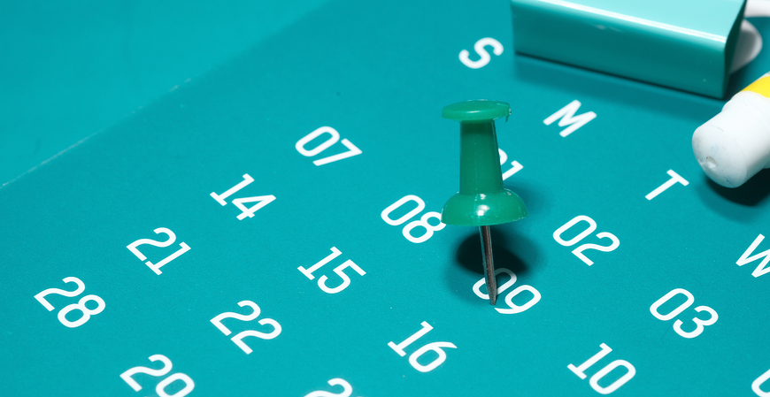 calendário mostra um marcador apontando para o dia 9