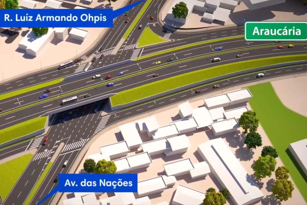 Imagem ilustrativa que mostra como ficará a duplicação entre Araucária e Campo Largo no Paraná