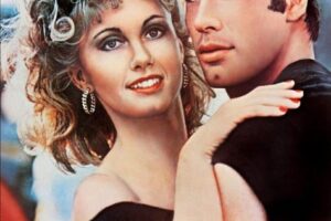Cartaz original do filme Grease, com John Travolta e Olivia Newton John