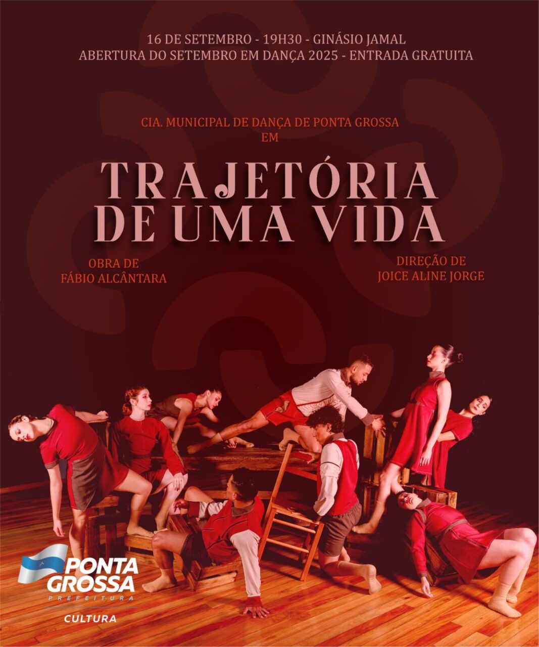 Banner de divulgação de espetáculo do Setembro em Dança em vermelho
