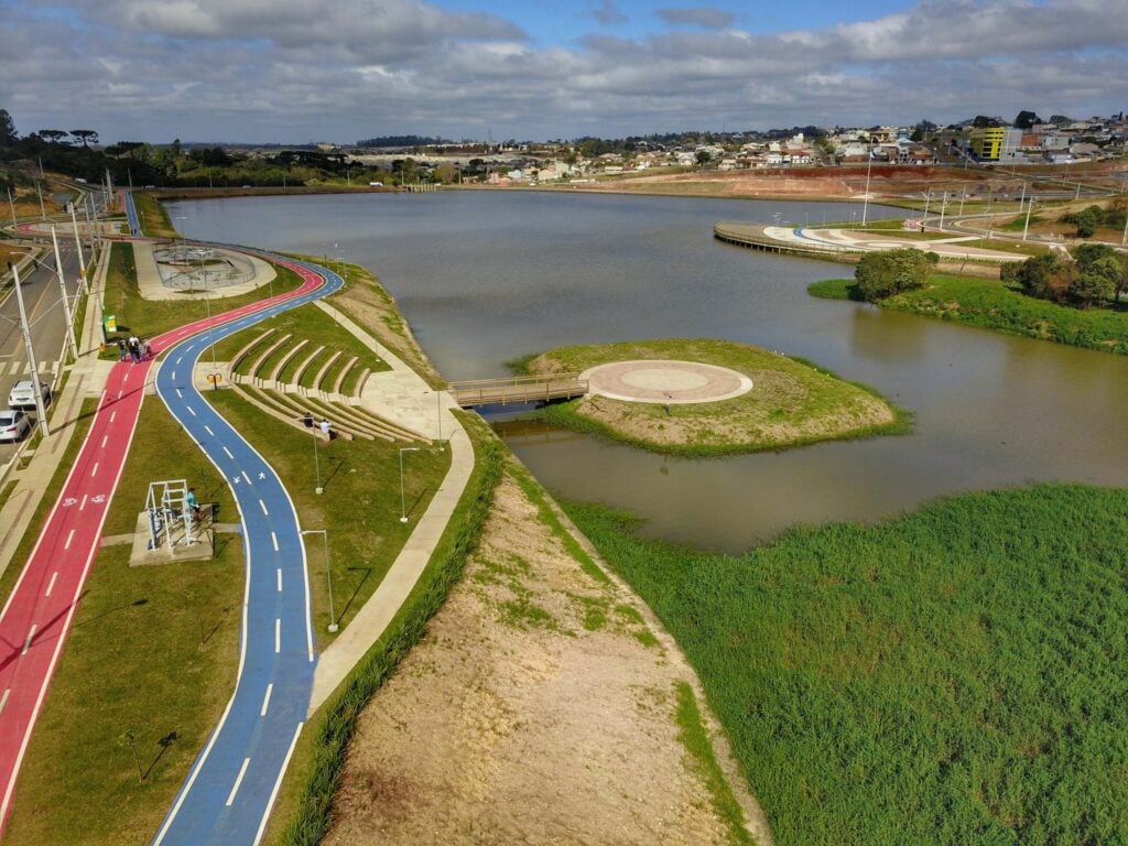 Foto aérea do Parque de Olarias, em Ponta Grossa