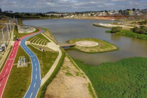Foto aérea do Parque de Olarias, em Ponta Grossa