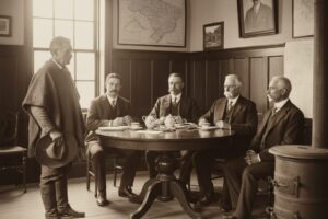 Grupo de homens em reunião no início do século XX