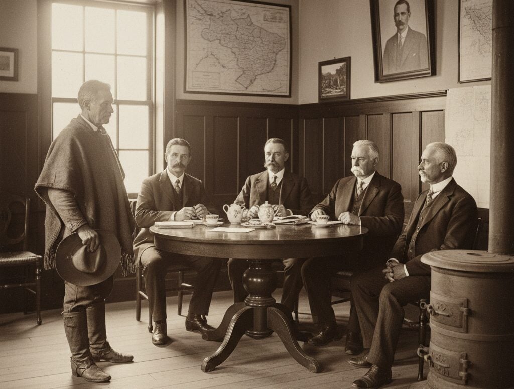 Grupo de homens em reunião no início do século XX
