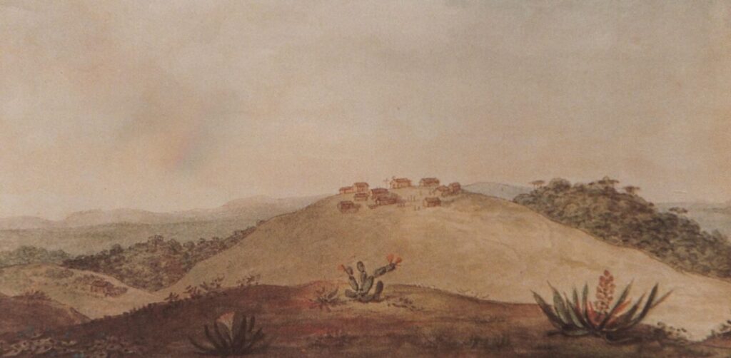Aquarela pintada pelo artista francês Jean-Baptiste Debret e que retratada o povoado que daria origem à cidade de Ponta Grossa (PR), no ano de 1827 - portal DCmais