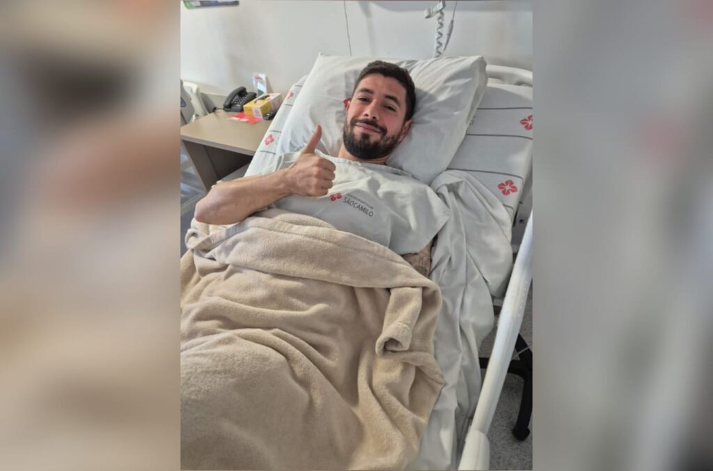 Thales Oleques, lateral do Operário, na cama do hospital