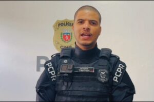 Delegado Timossi explicando, em vídeo, a investigação sobre o homicídio de Weslen, em via pública de Ponta Grossa