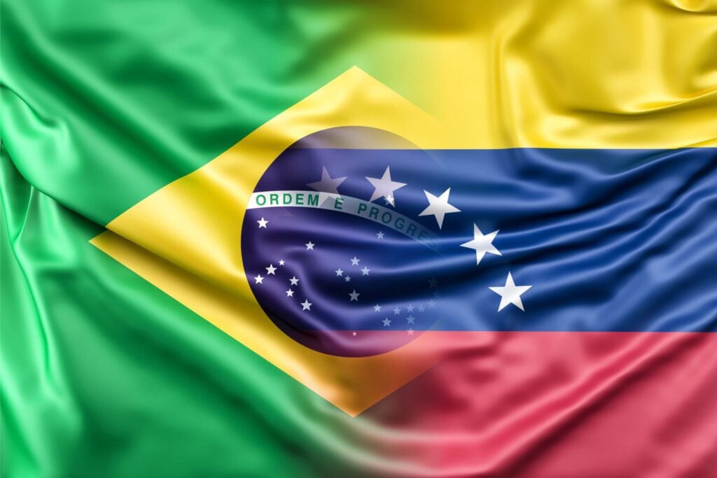 Bandeira do Brasil mesclada com a bandeira da Venezuela