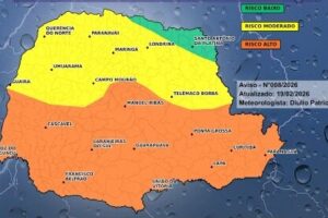 Mapa com alerta de tempestades