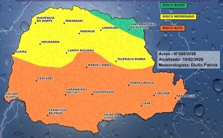 Mapa com alerta de tempestades