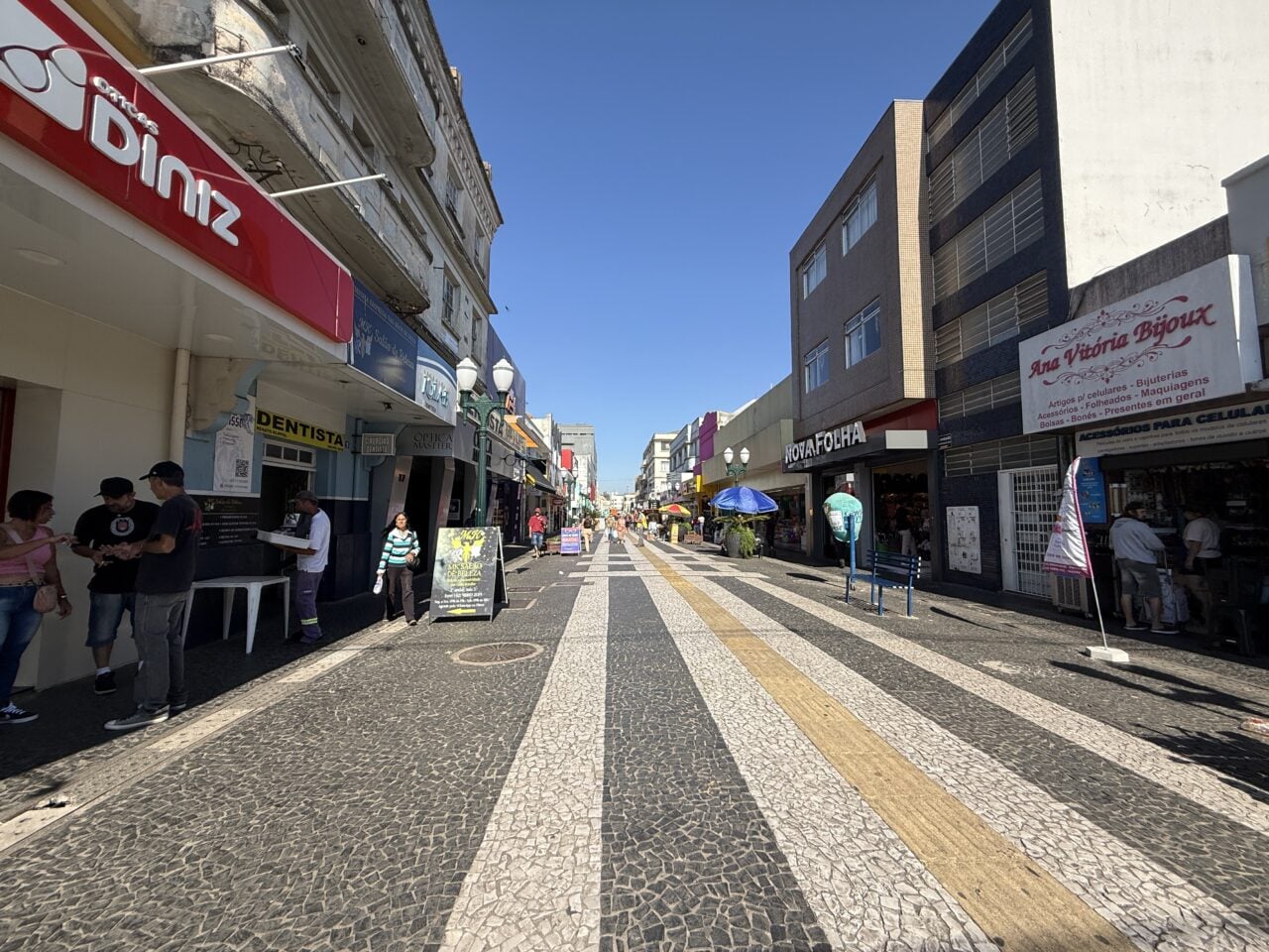 Calçadão ilustra previsão do tempo em pg