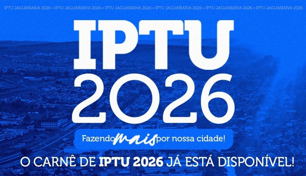Arte sobre o IPTU 2026 da Prefeitura de Jaguariaíva