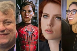Edição com fotos do dublador Manolo Rey, personagens Homem-Aranha de Tobey Maguire e Viúva Negra de Scarlet Johansson, e dubladora Fernanda Baronne