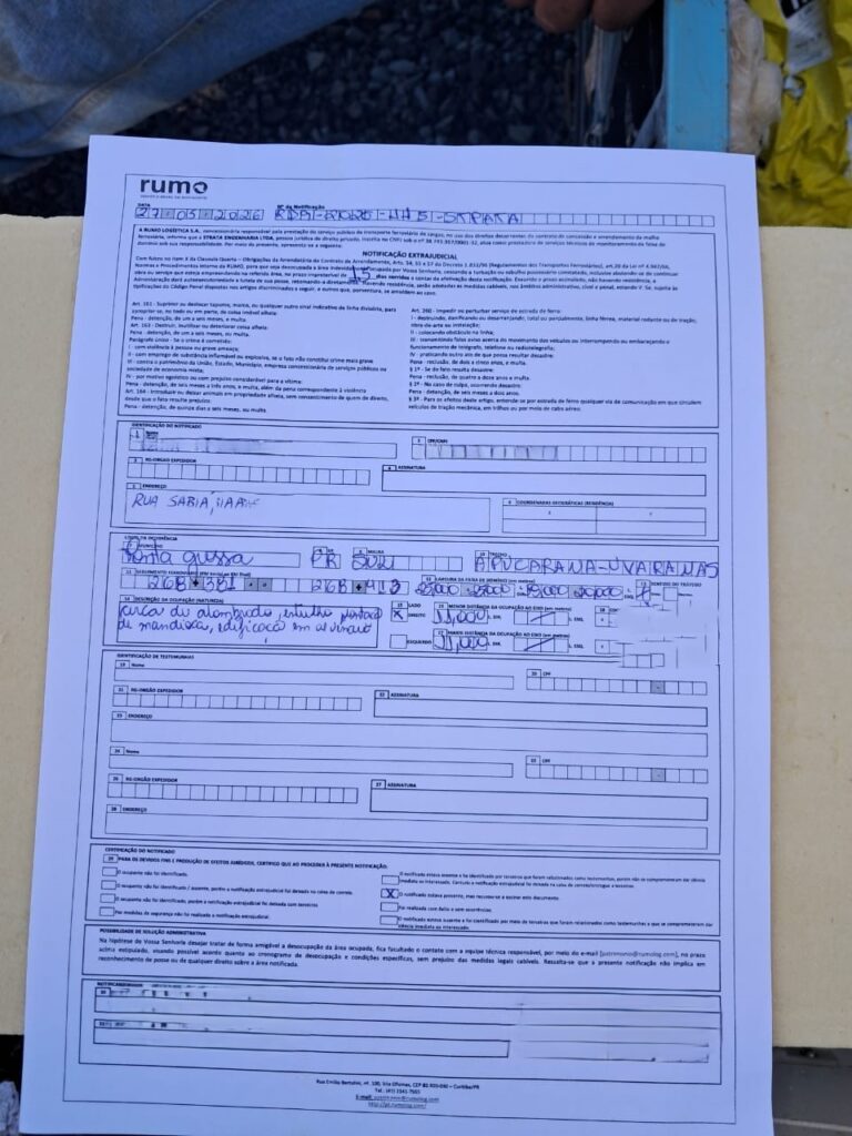 Documento notificação Rumo