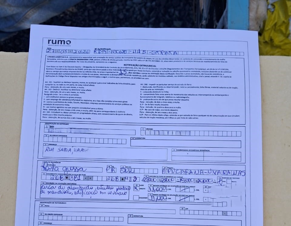 Documento notificação Rumo
