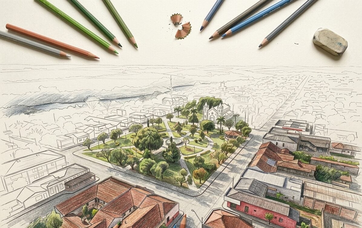 Arte do mapa de Carambeí mesclado com uma pintura