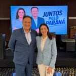 Jocelito Canto abraçado à filha Mabel Canto, na Convenção Estadual do PP que homologou suas candidaturas em 2026, para deputado federal e deputada estadual