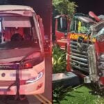 Caminhão do Copor de Bombeiros após acidente em Tibagi