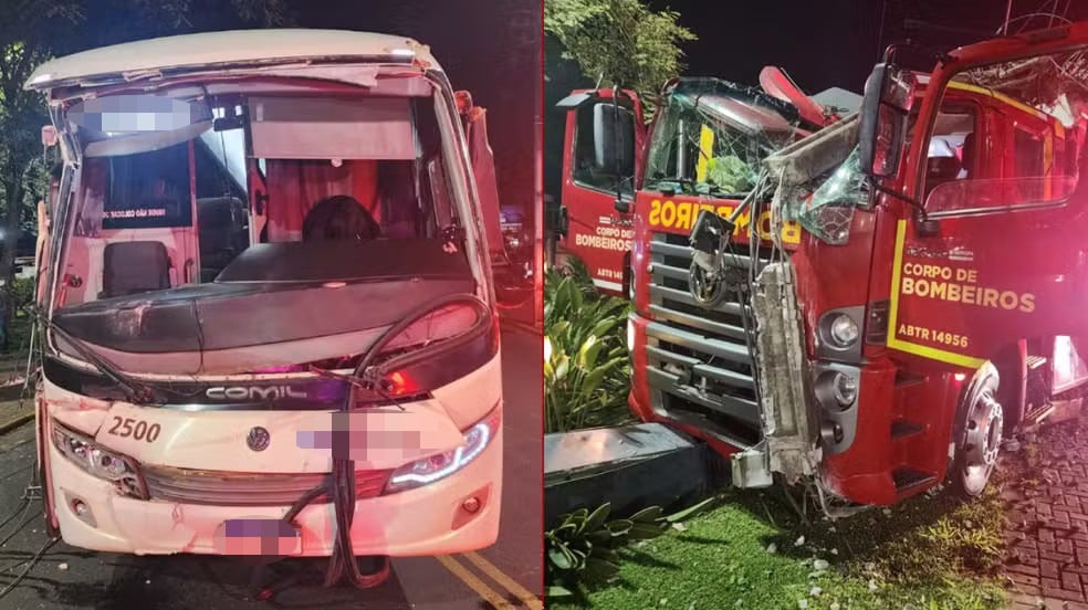 Caminhão do Copor de Bombeiros após acidente em Tibagi